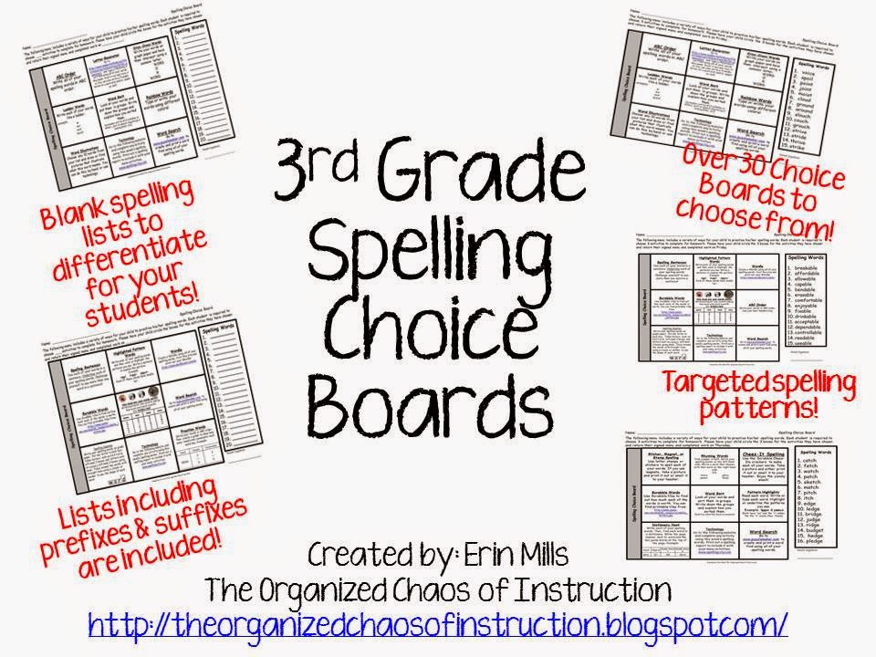 The Organized Chaos Of Instruction BUNDLE 3rd Grade Spelling Menus