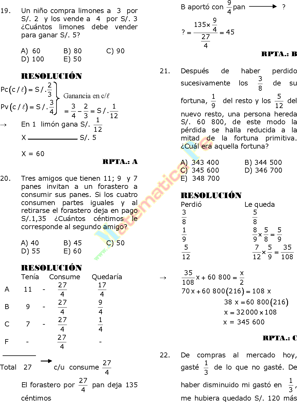 Problemas+De+Fracciones+Resueltos FRACCIONES EJERCICIOS RESUELTOS DE RAZONAMIENTO MATEMÁTICO ...