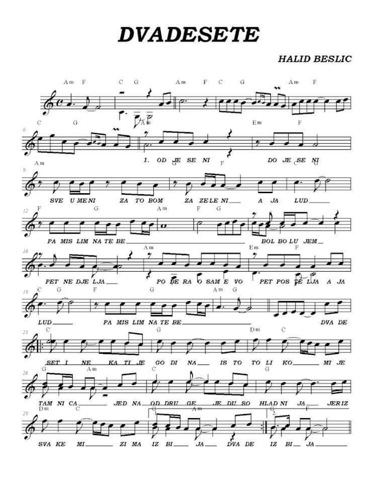 NOTE DOMACE I STRANE DVADESETE HALID AKORDI NOTE