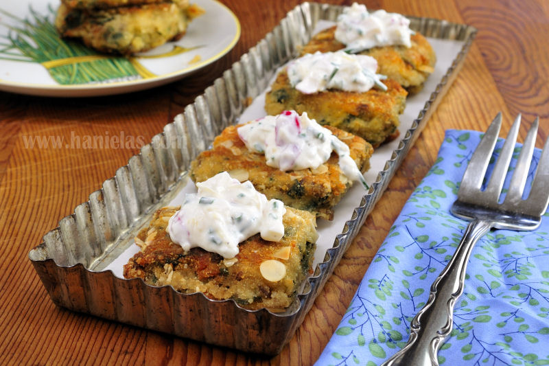 Haniela's Spinach Lentil Quinoa Cakes with Radish Chives Cream