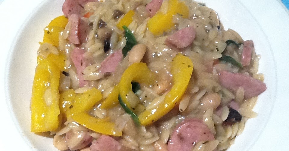 Mommy and Baby food Orzo with Italian Sausage, Bell Peppers, Kale and