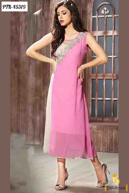 Purchase light pink georgette embroidery kurti online shopping at lowest price