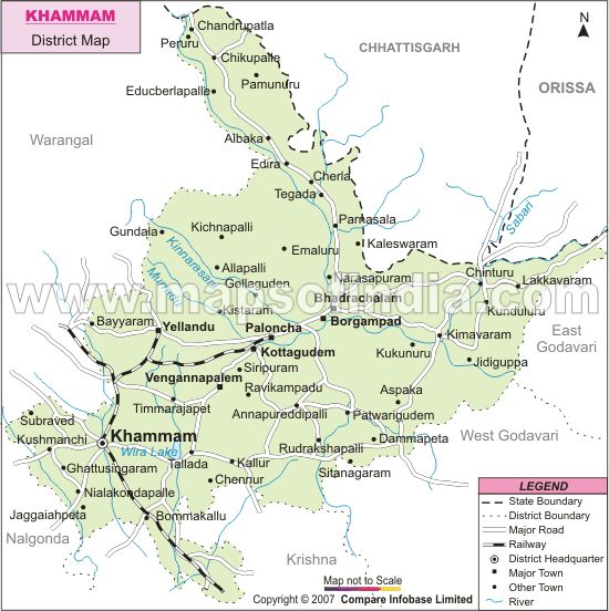 Old Khammam District Map Telangana: Khammam Route Map