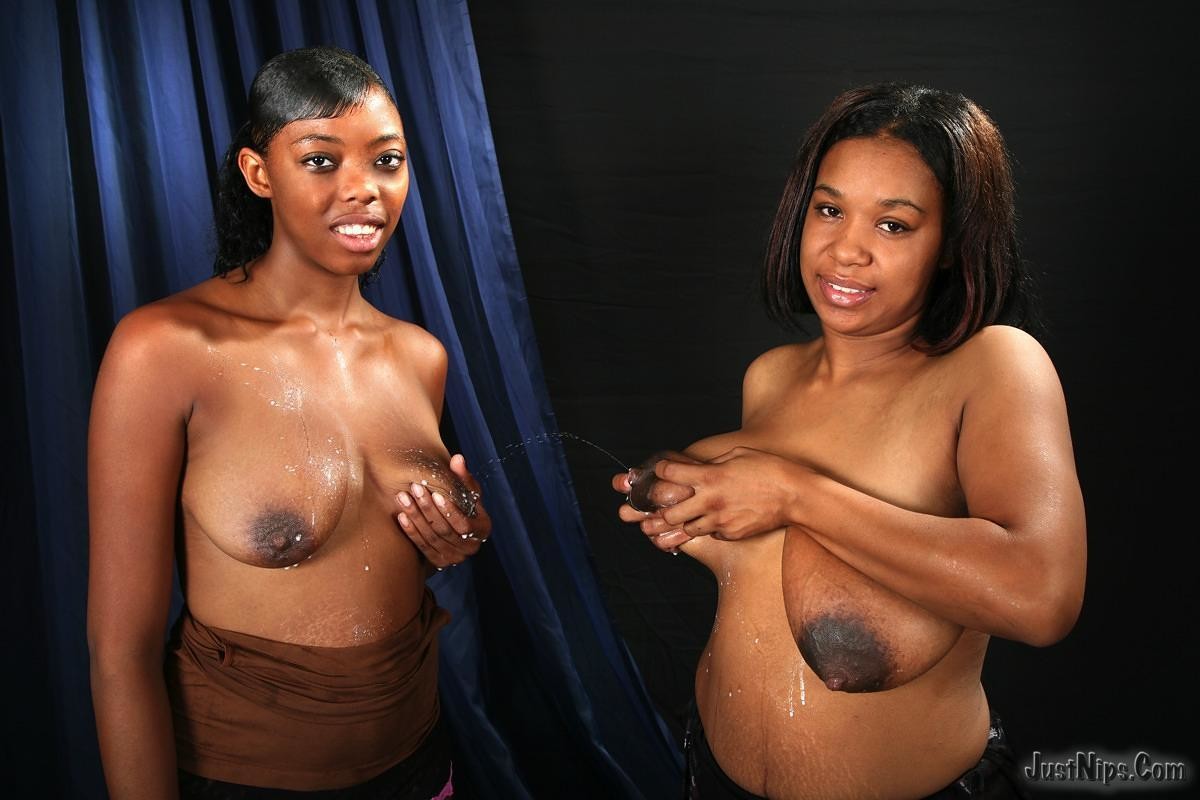Black babe plays with lactating