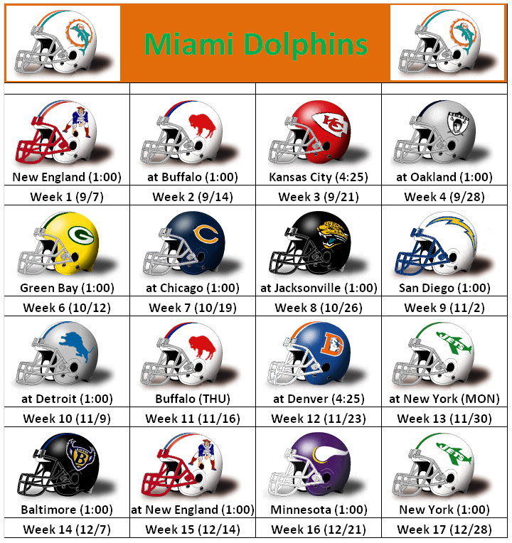 SimonOnSports 2014 Miami Dolphins helmet schedule