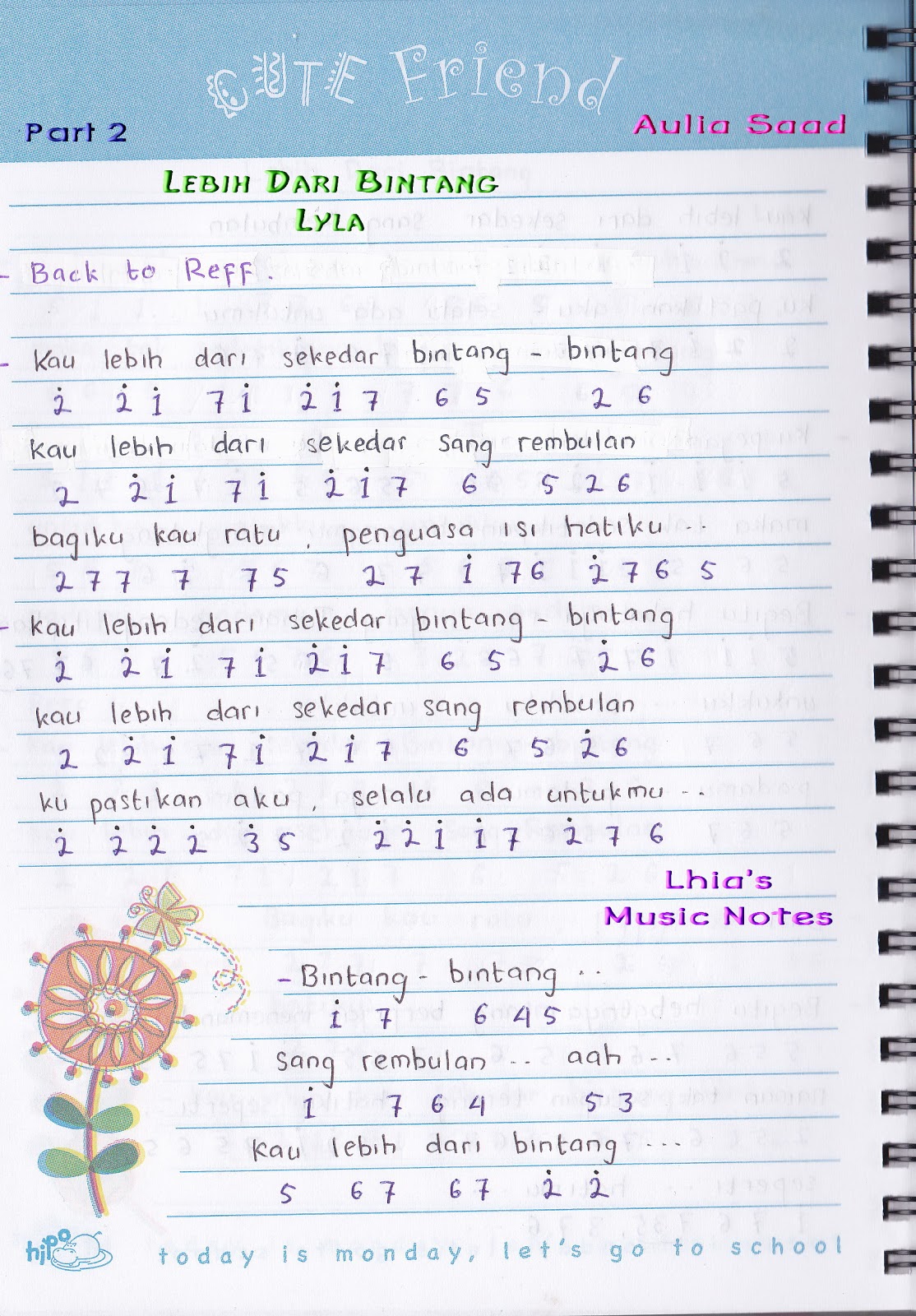 Catatan Not Lagu – Lyla, “Lebih Dari Bintang” (Piano/Pianika Pemula