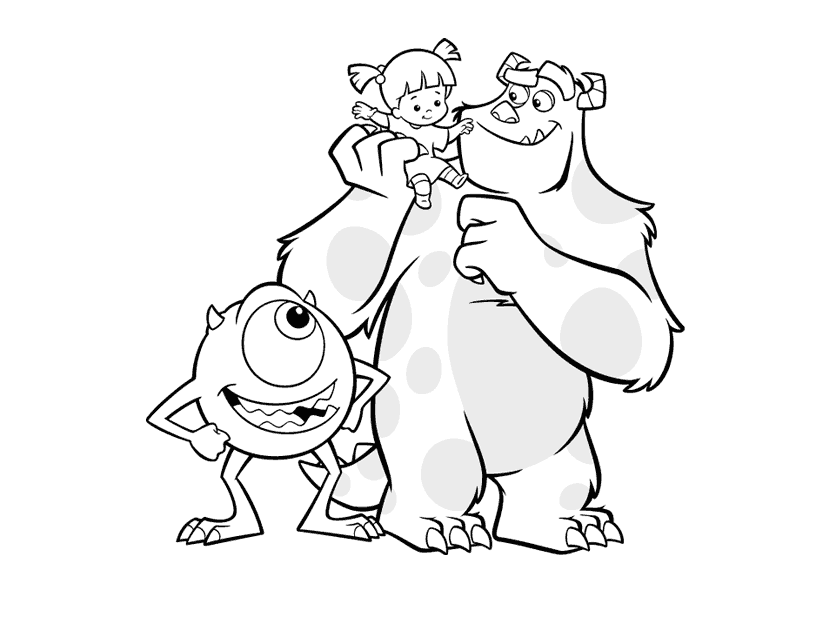 MONSTERS, INC SULLEY, MIKE AND BOO COLOURING PAGE colouring image