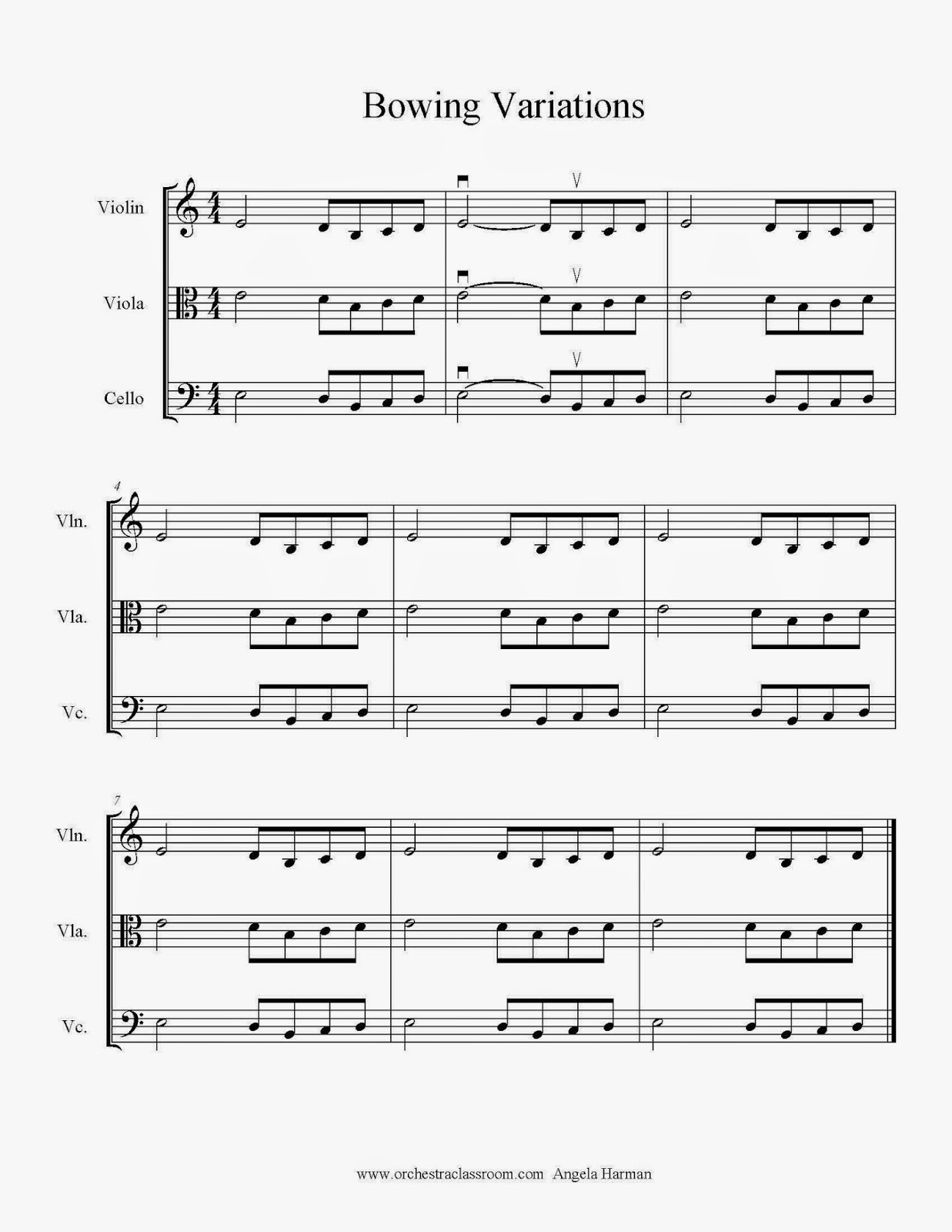 Orchestra Classroom Beginners and Bowings