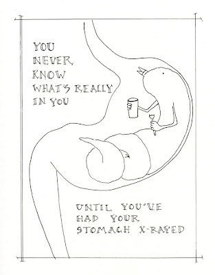 humorous illustration of creature living in stomach