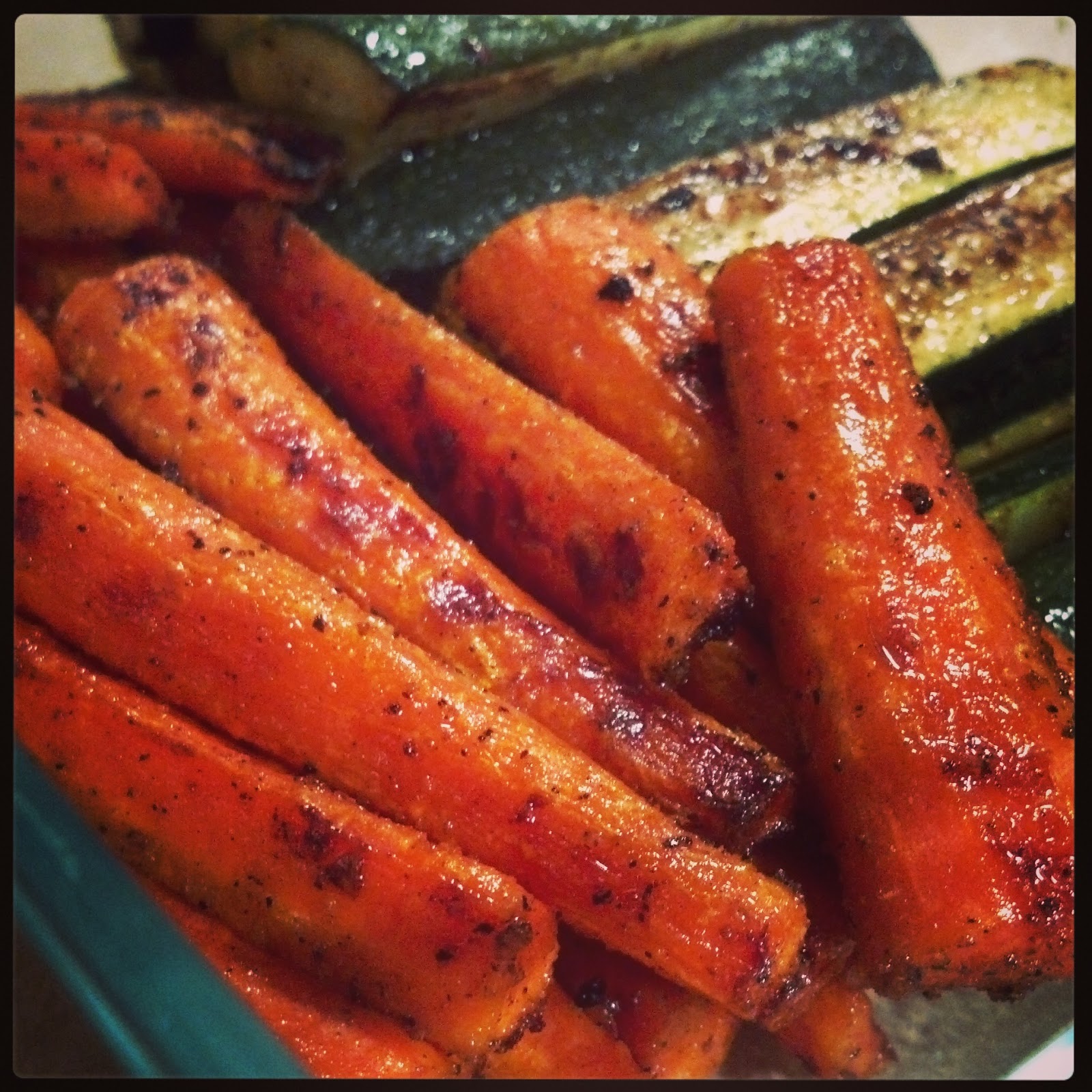 An Onion Exposed Roasted Zucchini & Carrots