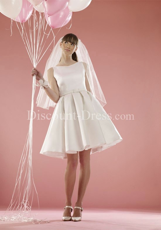 Baby Doll Scoop Mini Length Satin Wedding Dress