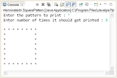 Pattern problems : Write a Java program to print same character on each ... image.