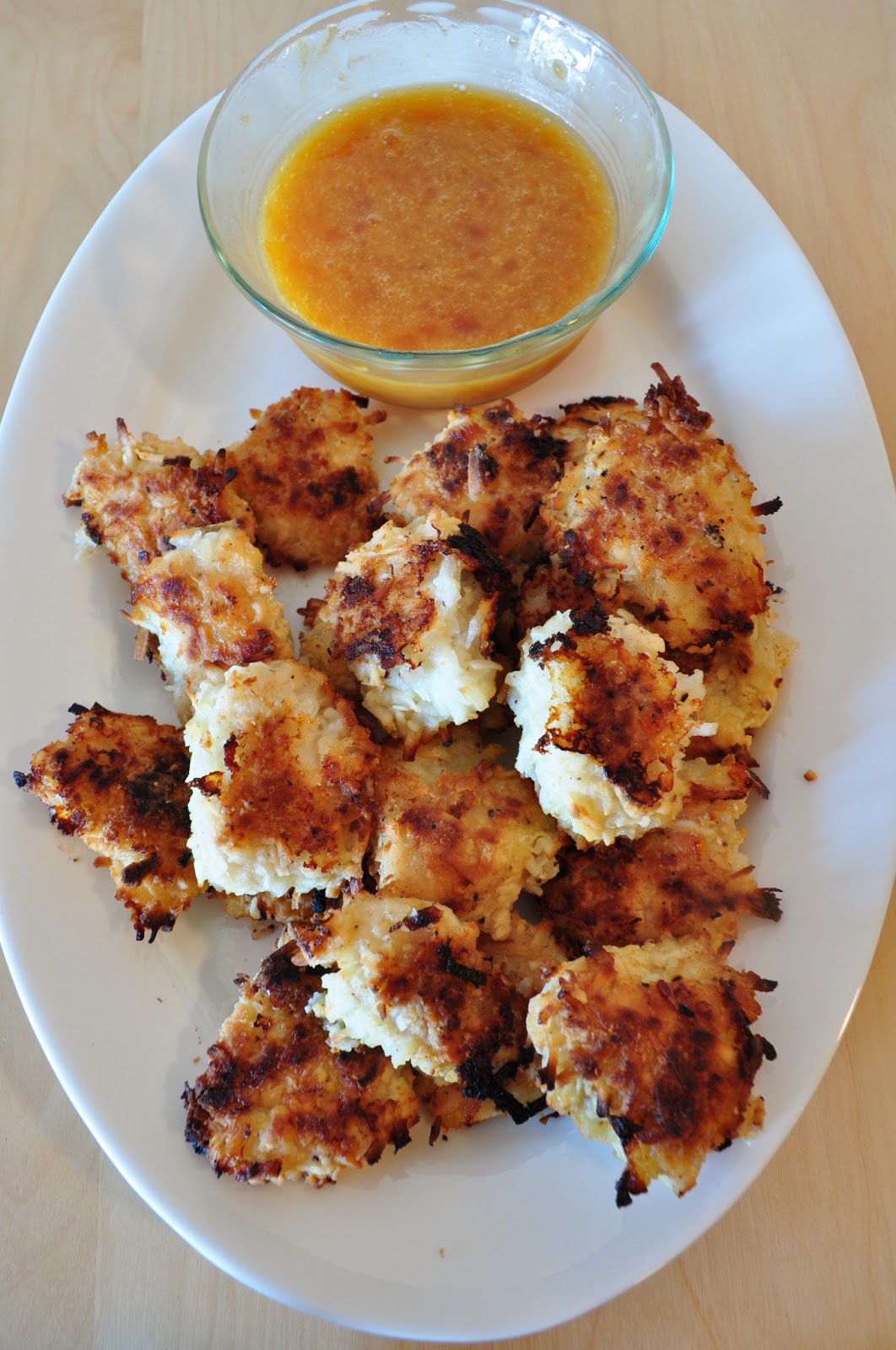 My Tiny Oven Coconut Chicken Nuggets with Spicy Apricot Dipping Sauce