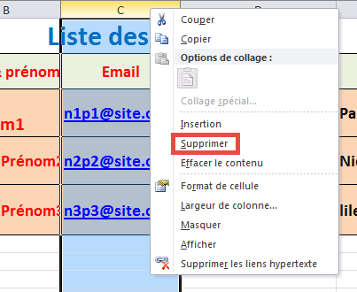 supprimer colonne supprimer colonne