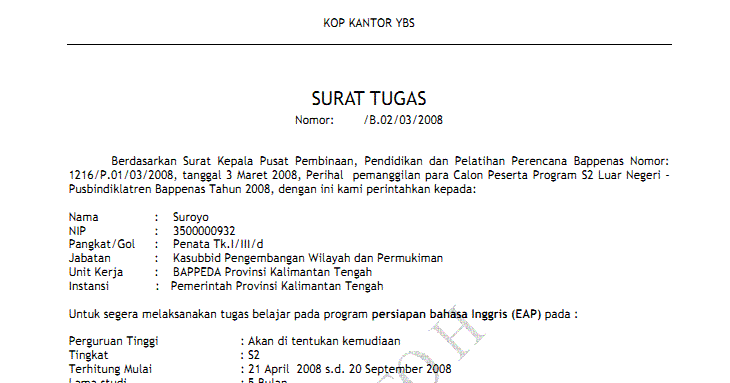 Contoh Surat Tugas