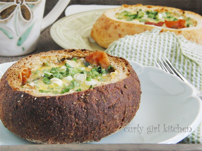 Curly Girl Kitchen Egg, Onion and Prosciutto Bread Bowls