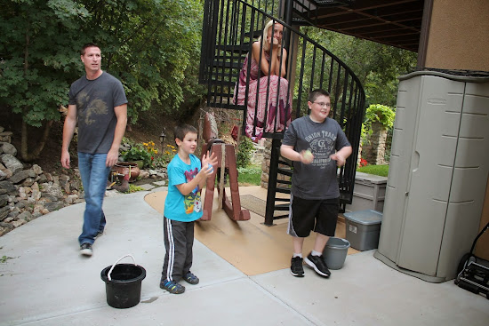 Grandson Michael's Birthday 2014 throwing water balloons