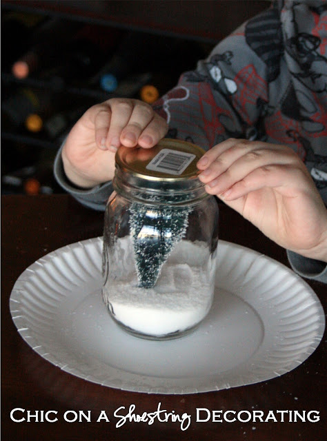 Kids Craft: Dollar Store Waterless Snow Globes by Chic on a Shoestring Decorating blog