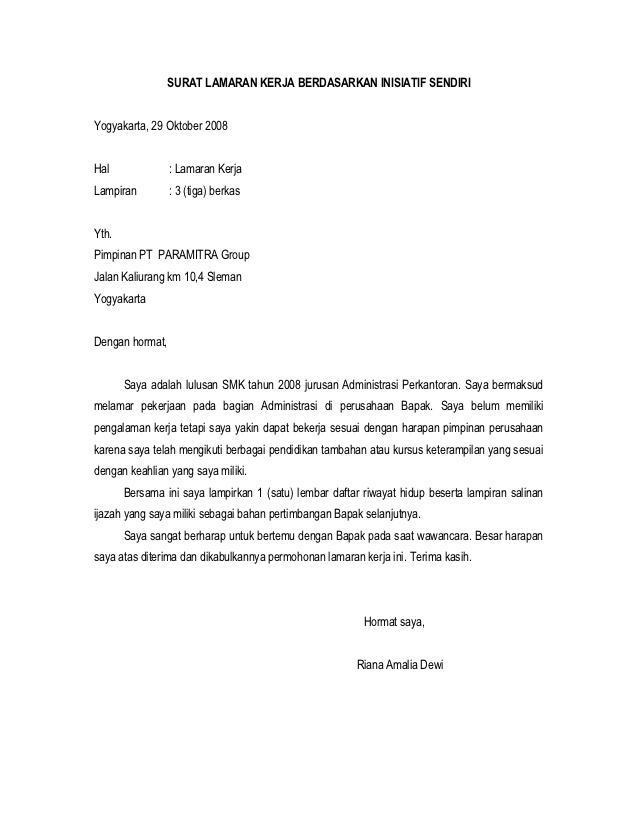 Bursa Lowongan Kerja Sma Smk D3 S1 S2 Contoh Surat Lamaran