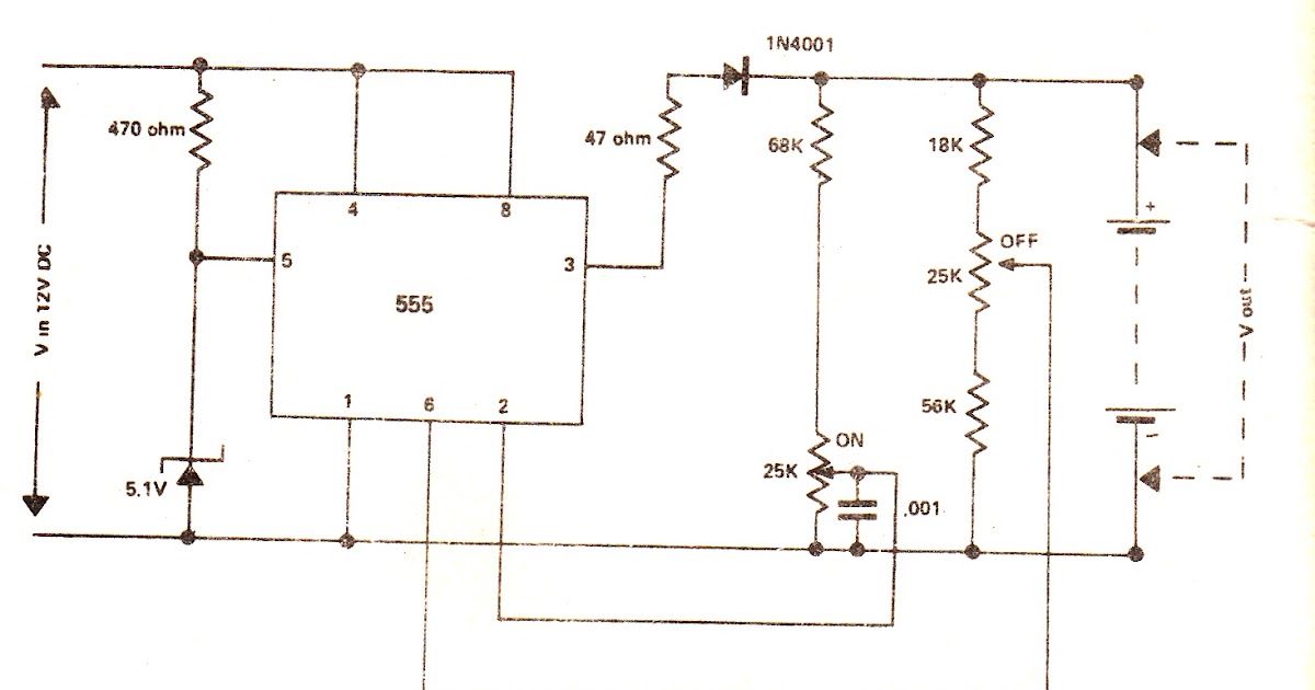 Schematic Volt Simplest Automatic Ni Cd Battery Charger Circuit Using IC 555