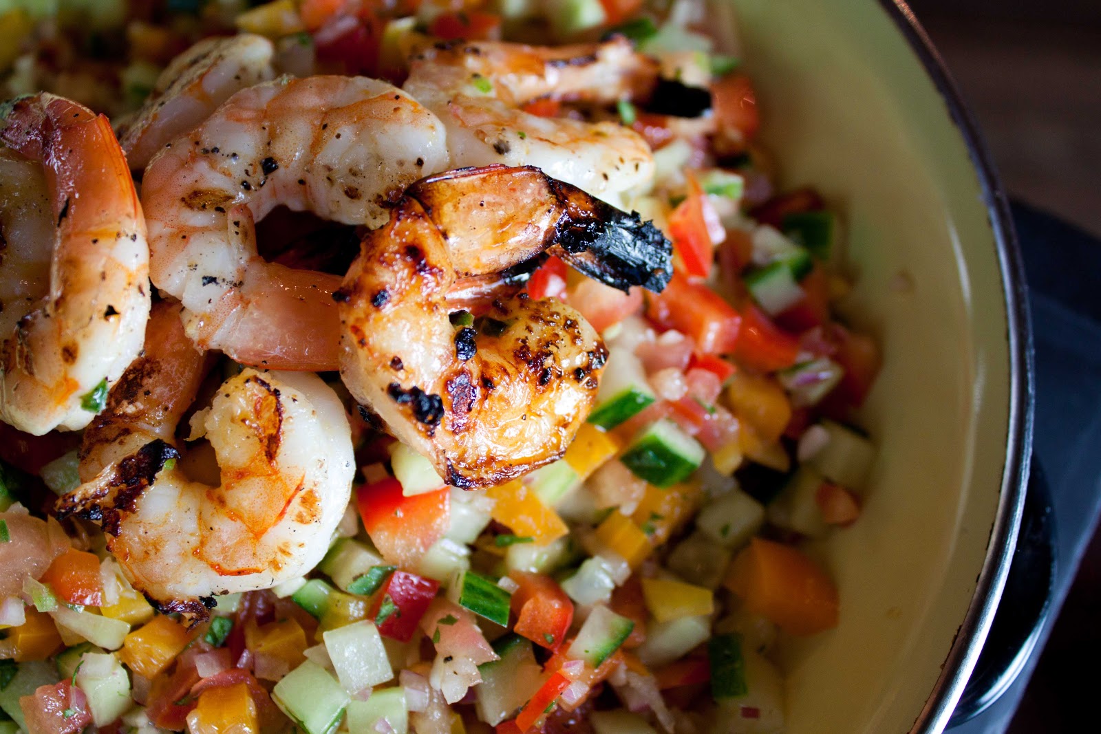 Fat and Happy Blog Grilled Jalapeno Shrimp over Gazpacho Salad with