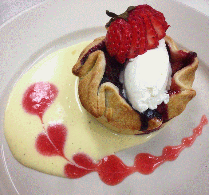 Mixed Berry Galette Served with Creme Anglaise and Strawberry Coulis Mixed Berry Galette Served with Creme Anglaise and Strawberry Coulis