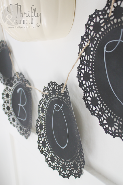 Make a cute banner out of doilies and chalkboard paint!