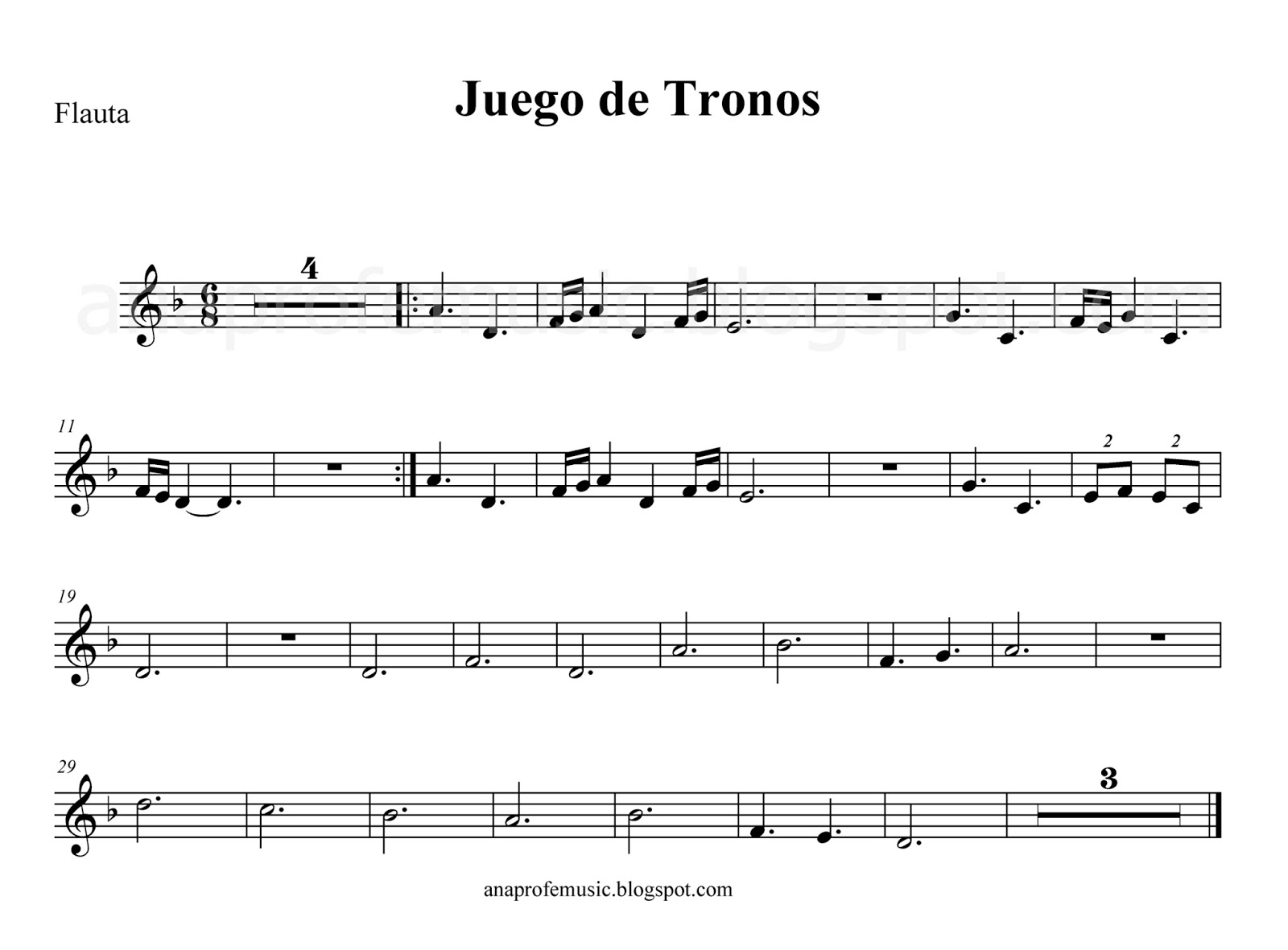 AnaProfeMusic Partitura Juego de Tronos para flautas y xilófonos