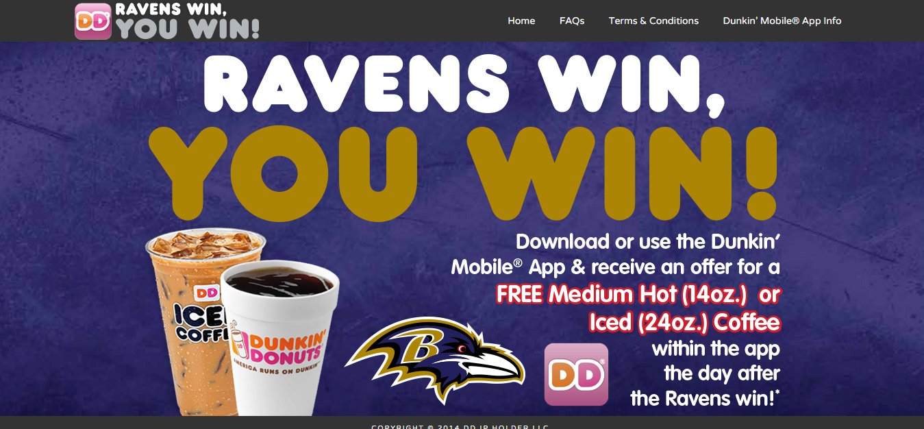 Free Drink at DD if Ravens Win erinjeany