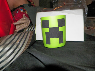 Minecraft Creeper Coolie Cup. Property of Cassie's Creative Crafts