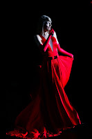Taylor Swift on stage in a red gown