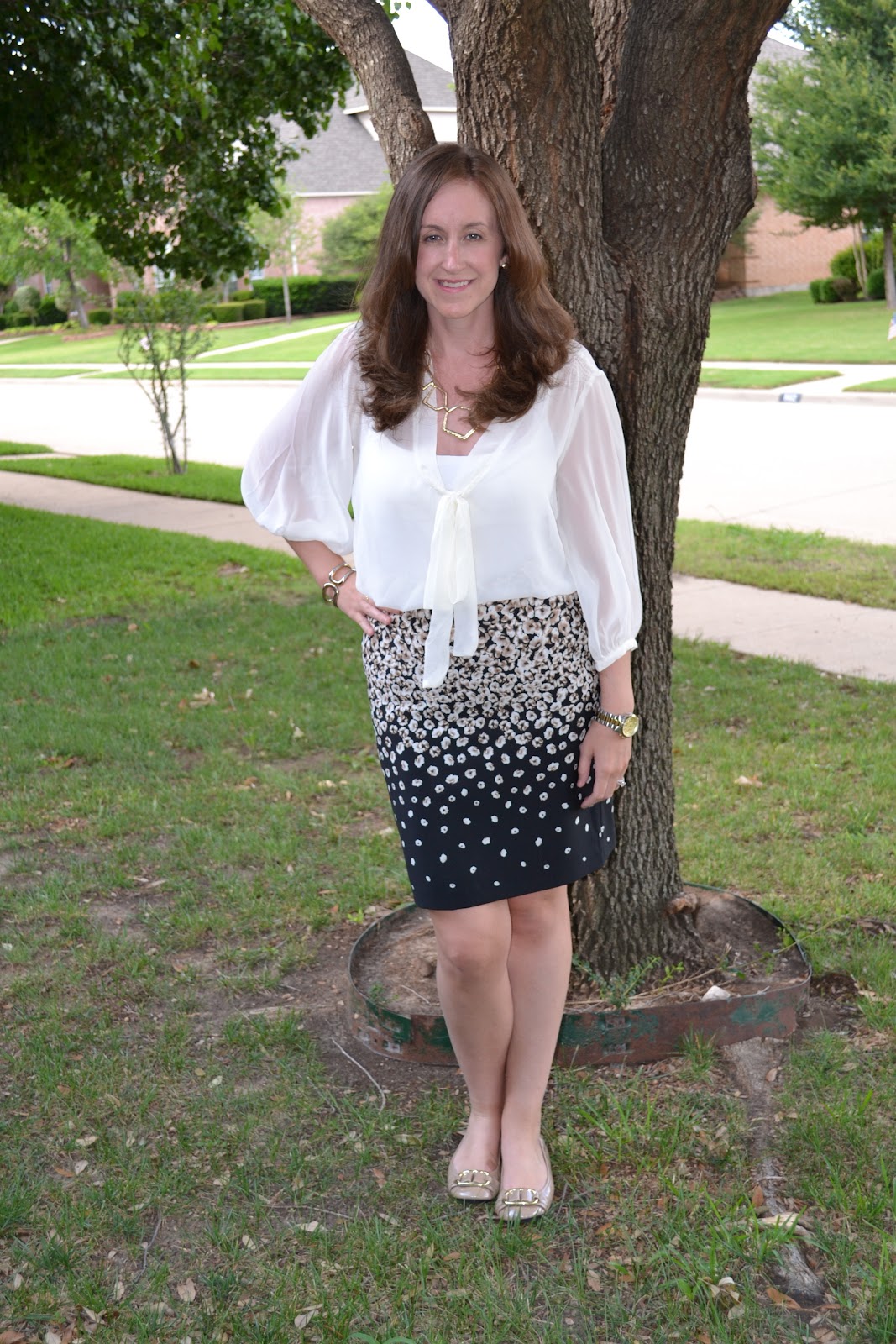 Fashion By Alicia Print Skirt and Bow Tie Blouse