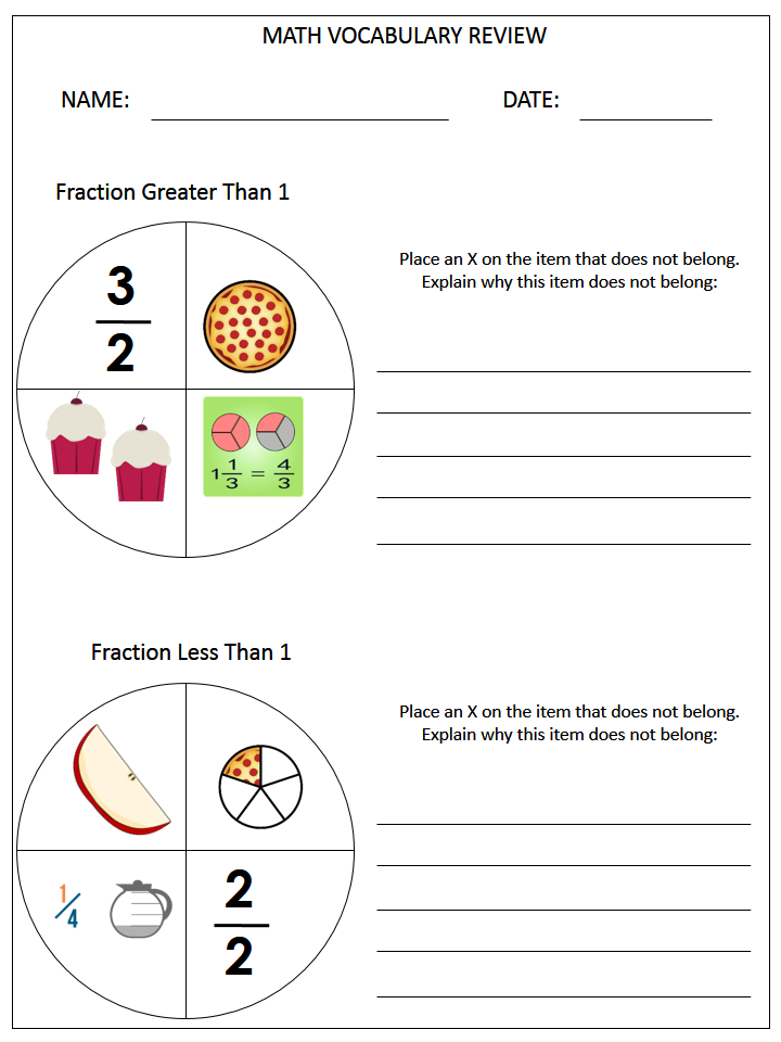 Fractions Vocabulary and FREEBIES - Third Grade Doodles