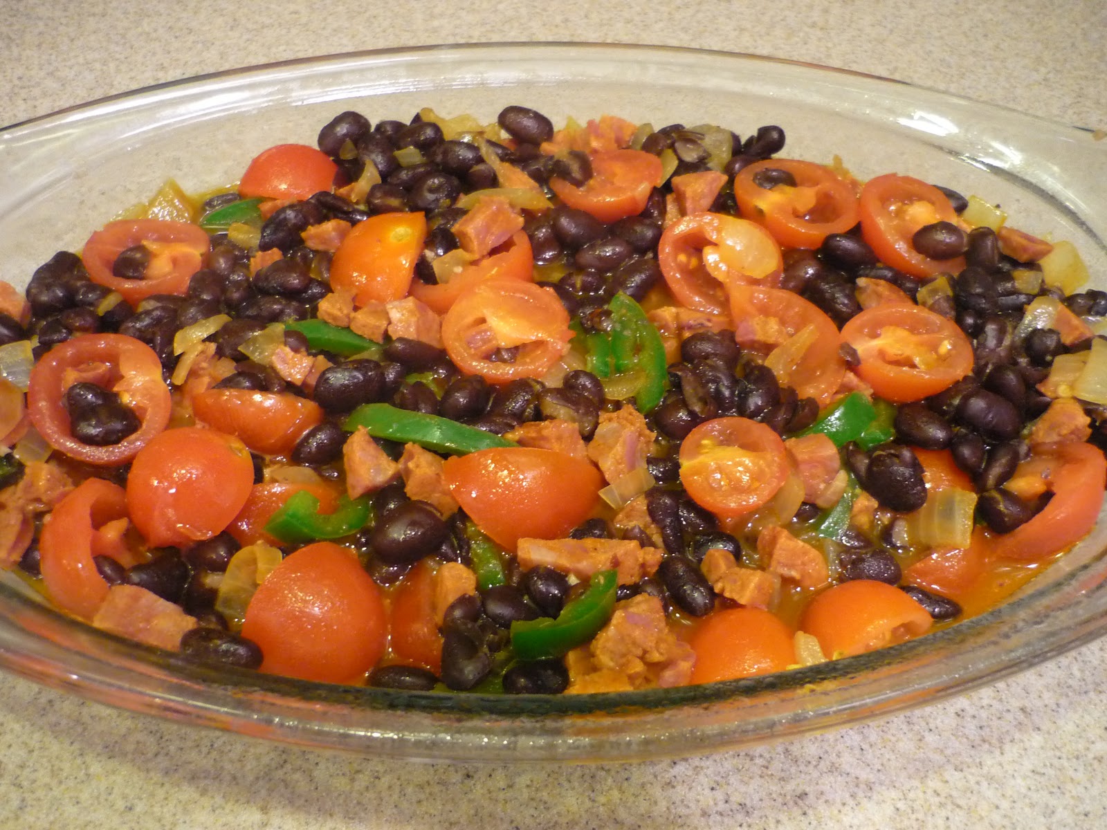 The No Pressure Cooker Black Bean and Chorizo Bake