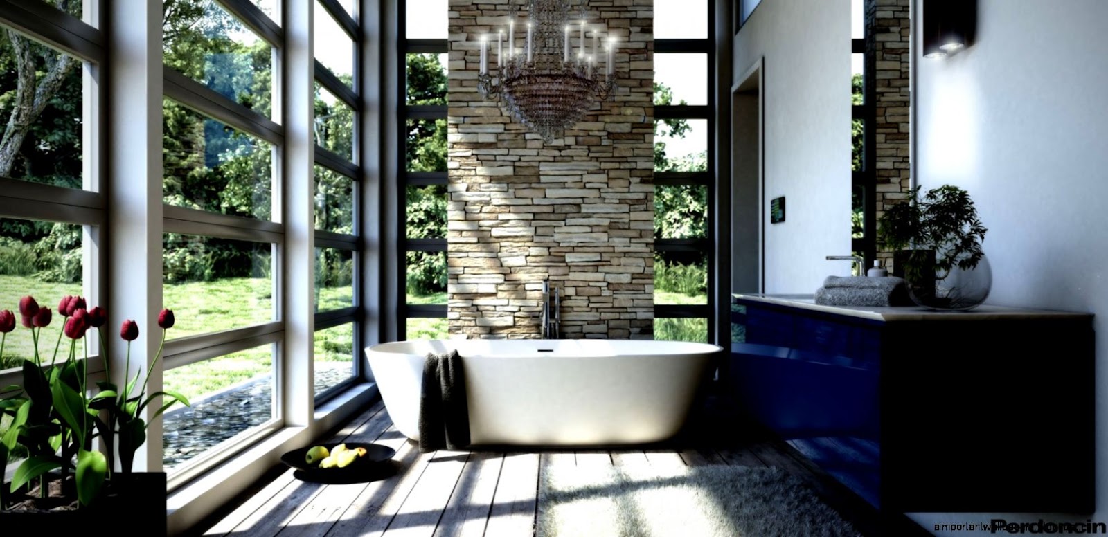 Bathtub With Nature View Charming Bathroom Hardwood Flooring Bathtub With Nature View Charming Bathroom Hardwood Flooring