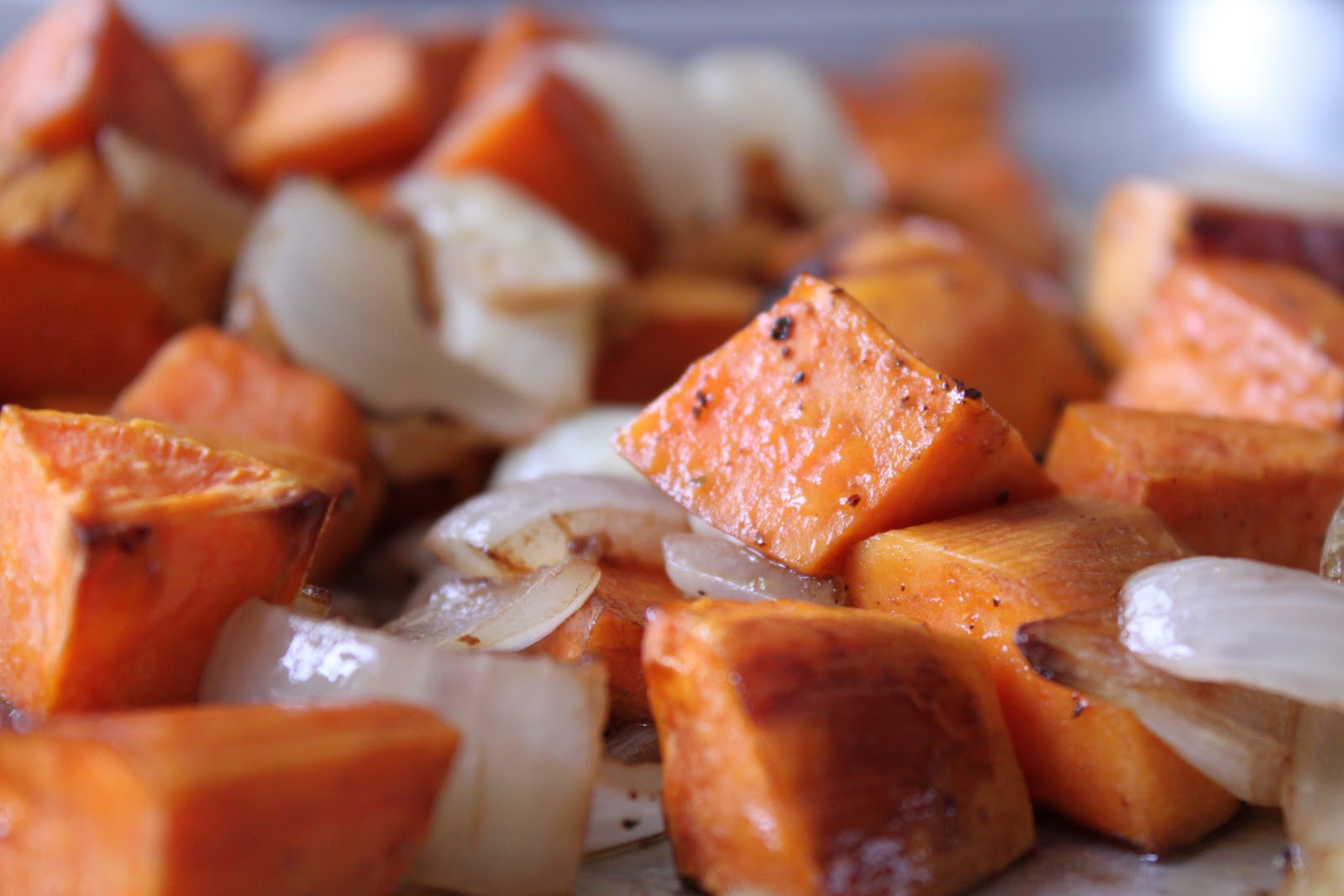 A Bountiful Kitchen Balsamic Roasted Yams and Onions