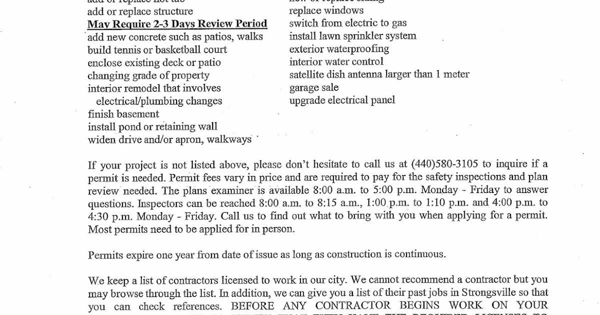 The Cliffs Association Strongsville Permit Requirements