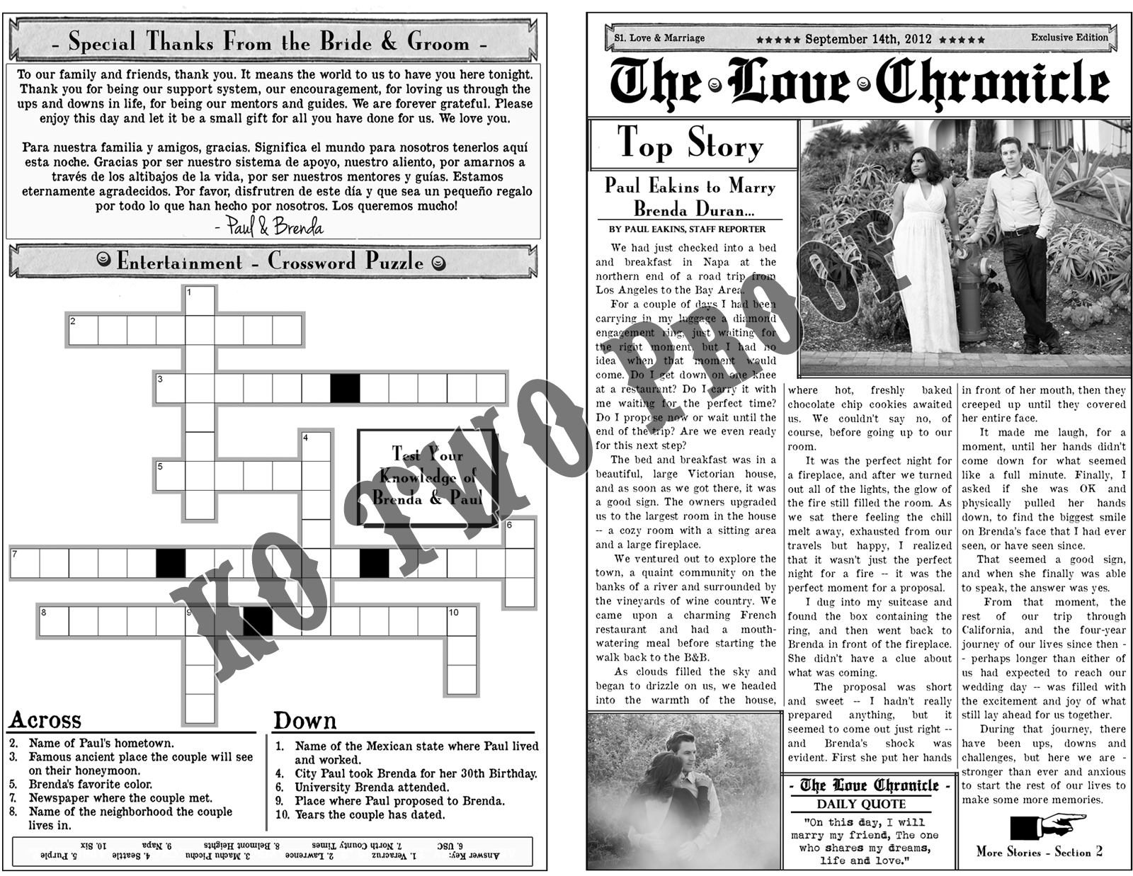The First Day Of The Rest Of My Life With You Mini Newspaper