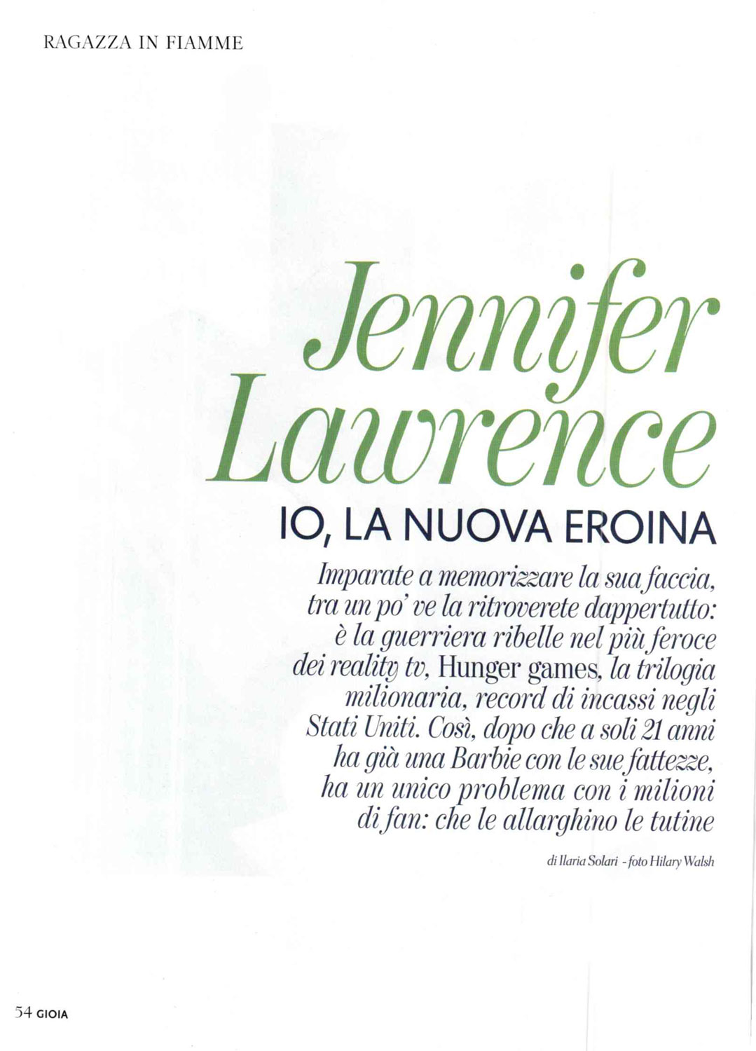 JENNIFER LAWRENCE in Italy’s Gioia Magazine May 2012 Issue | Just FAB