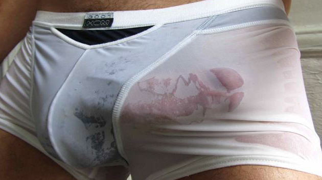 Wet, White Underwear on a nice Package.... a Perfect Combination! 