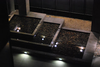 night photo of fountain from above