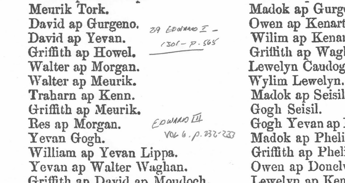 Welsh Genealogy Welsh Adjectives as Names