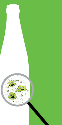 illustration of magnifying glass showing bacteria in a pop bottle