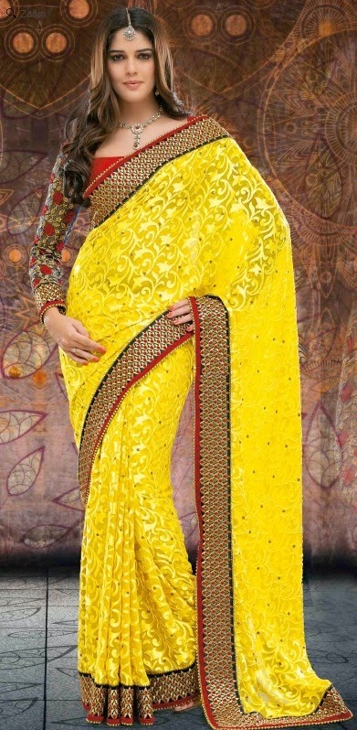 Brasso Yellow Designer Embroidery Saree with Unstitched Blouse