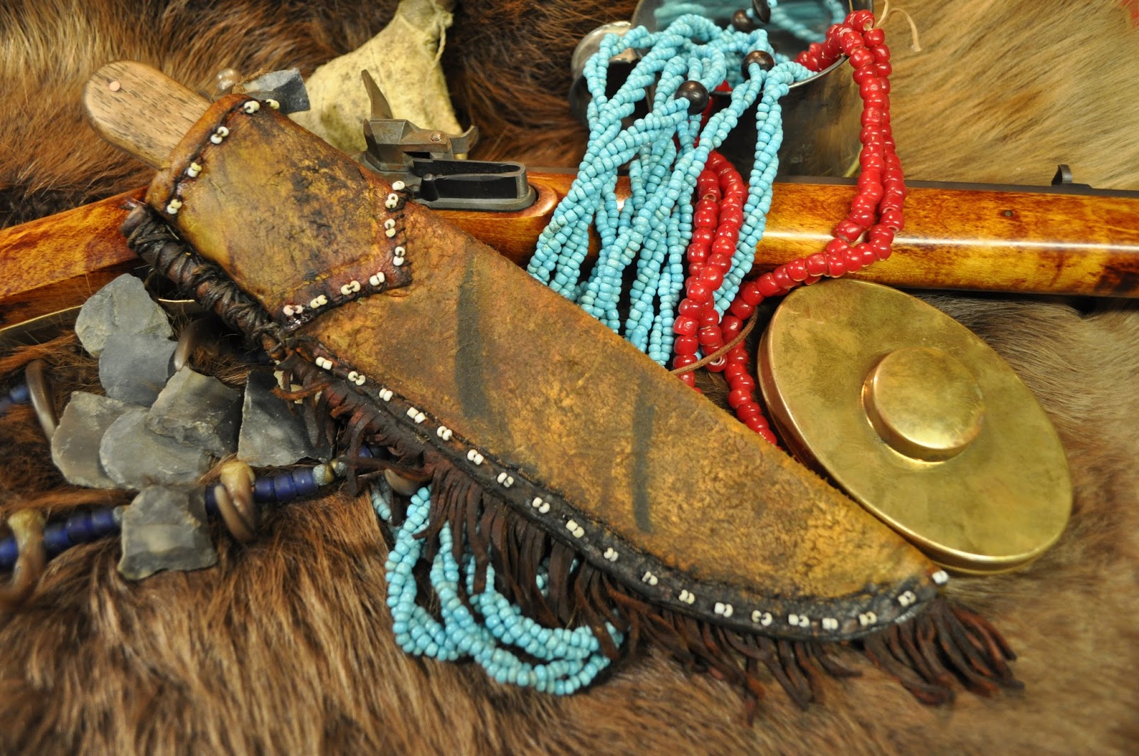 Skab Leatherworks Beaded, Frontier Styled Rawhide Sheath