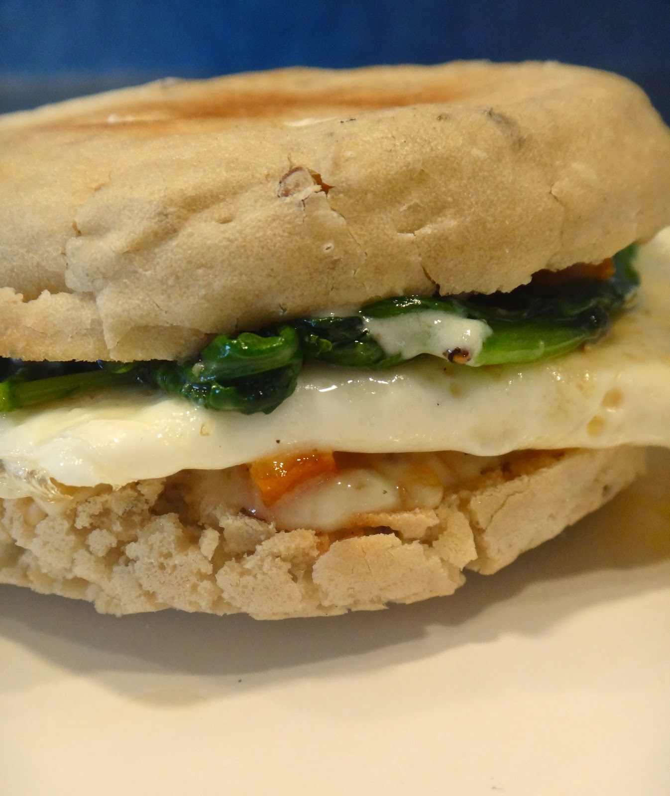 Gluten Free English Muffin Egg Sandwich with Mango Habanero Goat Cheese