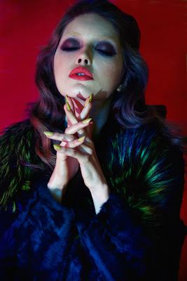 green fur, green nails, multi colored fur, georgiana saraev model, beauty photographer london