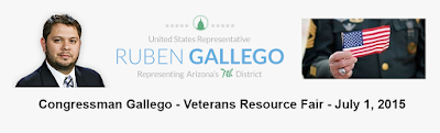 Congressman Ruben Gallego banner for Veterans Resource Fair July 1