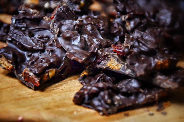 Dark Chocolate Bark with Mega Mix Ins Mixed In | Cheesy Pennies