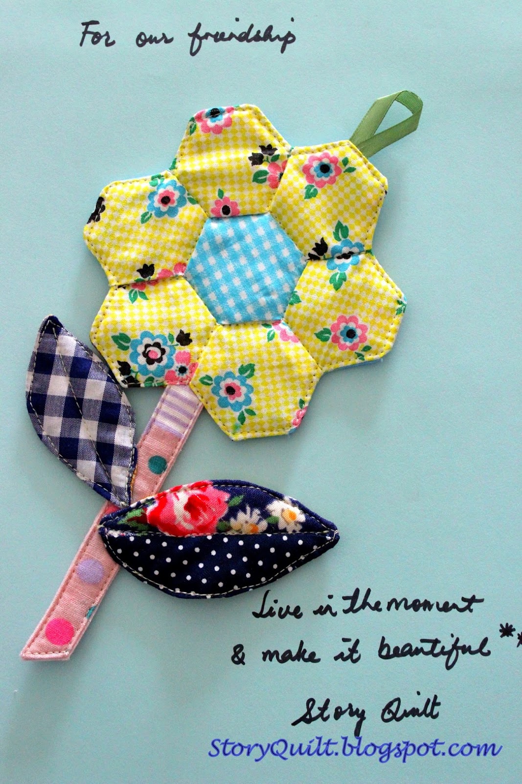 Welcome to Story Quilt: Scrappy fabric project ideas, handmade flower